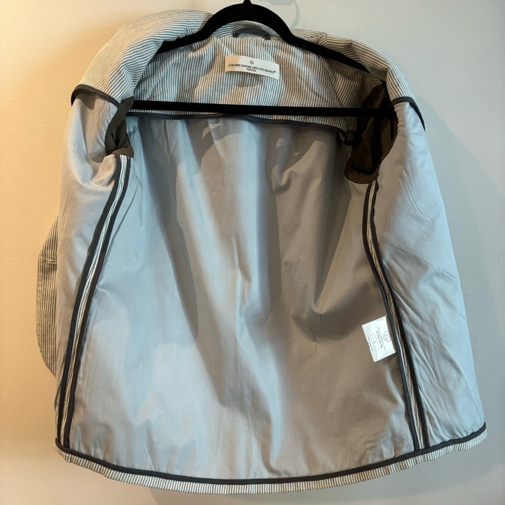 GOLDEN GOOSE DELUX COLLECTION Sz L Pin Stripe 100% Linen Lined Seersucker - Picture 8 of 11